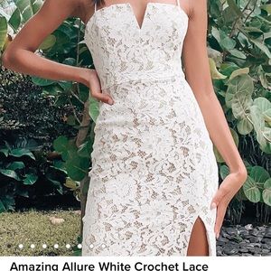 White crochet lace midi dress, size large (fits like medium), NWT